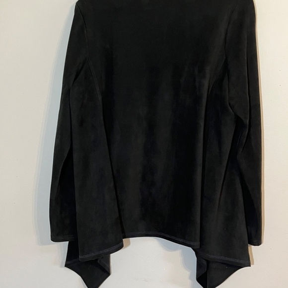 Logo Neutral Faux Suede Cardigan L Black Minimalist Classic Workwear Festive 80s - Picture 7 of 12